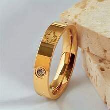 1pc Stainless Steel Four-Leaf Clover Ring, Minimalist Unisex Wedding/Anniversary Jewelry Gift, Suitable For Women And Men, Durable Casual Wear, Four-Leaf Flower Design (All-Season Style) - Multicolor - View 1