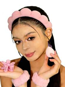 5pcs Women Sponge SPA Headband, Wristband Set With Large Flower Hair Clip, Hair Accessories Suit, Suitable For Party Gifts And Daily Use (For Better Photo Effect. The Actual Item Comes Without Packaging.) - Multicolor - View 9