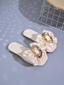 1 Pair Cute Bow Design PU Leather + Massage Pad Soft Bottom Non-Slip Flat Baby Sandals, Fashion Comfortable Versatile Girls Slippers, Suitable For Spring, Summer, Autumn, Outdoor Wear - Beige - View 5
