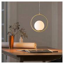 OISE ART STORE Lampadario A Sospensione Minimalista Lampada Metallo Bronzo Con Sfera Vetro G9 A97 - - Multicolore - Visualizzare 3
