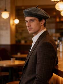 1pc Men's Solid Color Casual Beret Hat, Versatile Painter Cap Suitable For Daily, Leisure, Outdoor, And Work - Multicolor - View 2