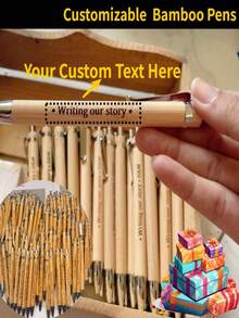 [Technologie de gravure laser] 1 stylo à bille en bambou personnalisé, stylo à bille gravé, stylo pour registre des invités, cadeau de mariage rural, souvenir pour rassemblement - multicolore - Voir 5