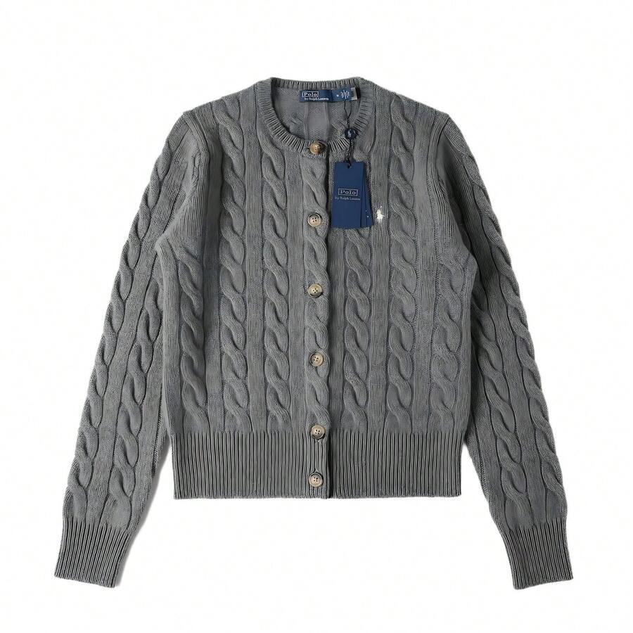 Polo Ralph Lauren Classic Embroidered Wool Cardigan  ,Women's Knitwear - 灰色 - 查看 1