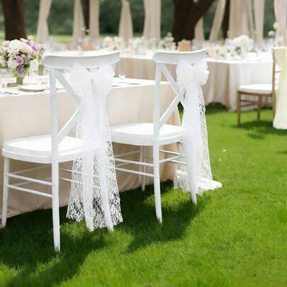 8 PIEZAS Lazos de silla de encaje blanco de 18*275cm/7*108 pulgadas, diseño de flores rústicas de estilo bohemio para decoración de sillas de boda, fiesta de cumpleaños y mesa
