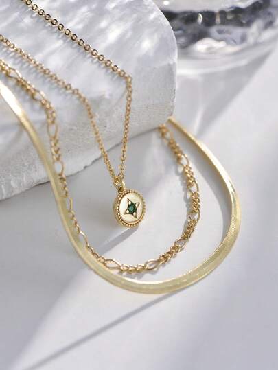 Tkool 3pcs/Set Vintage Micro-Inlaid Emerald Zirconia Exquisite Gemstone Jewelry Set For Women