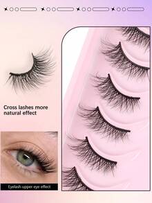 7 Pairs Mkhlina Natural Half-Strip Fake Lashes, Cartoon Eye Makeup, Delicate 3D Faux Mink False Eyelashes, Soft Fake Eyelash Strips - Half Eye-Cross - View 4