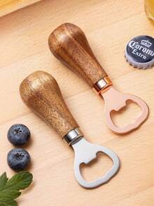 1pc Rosewood Beer Bottle Opener, Stainless Steel Bottle Opener With Wooden Handle, Modern Minimalist Beer Bottle Cap Opener, Multifunctional Soda Bottle Opener - Multicolor - View 2
