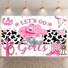 1pc Pink Cowgirl Backdrop Fabric, Suitable For Wedding, Disco Party Decoration, Birthday, Gift, Bachelor Party, Entrance, Garden, Room Decoration, Photography Props - Multicolor - View 1