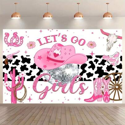 1pc Pink Cowgirl Backdrop Fabric, Suitable For Wedding, Disco Party Decoration, Birthday, Gift, Bachelor Party, Entrance, Garden, Room Decoration, Photography Props