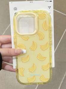 New Fashion Banana Pattern Ripple Jelly 2-In-1 Phone Case, Premium Quality, Thick Hard Material, Colored Solid Frame, Personalized Creative, Classic Minimalist Anti-Fall, Full Coverage Transparent Feel, Colorful, Waterproof Shockproof Anti-Fall Anti-Scratch - Yellow - View 4