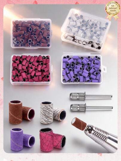 102 piezas/Set Discos de pulido de uñas, Anillos de lijado para taladro de uñas, Grano #120 de colores, Con juego de cojinetes, Alta dureza, Fuerte pulido, Dominio fácil del arte de uñas, Duradero, Portátil, Adecuado para viajes, spa, salón, estudio profesional, uso doméstico, principiante