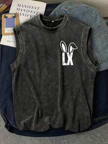 Faith Over Fear Printed  Men's Tank Top, 220g Heavyweight Pure Cotton Sleeveless Shirt, Soft And Comfortable Casual Lightweight Crew Neck Top Suitable For Daily Commuting, Gym Workouts, And Outdoor Activities In Spring And Summer. - 黑色9 - 查看 2