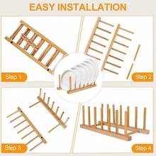 2 Packs Bamboo Wooden Vertical Dish Rack Plate Stand Holder - Multi-Functional Kitchen Cabinet Organizer For Draining Dishes, Pots, Lids, Bowls, Cups, Cutting Boards & Books - mặc định - Xem 3