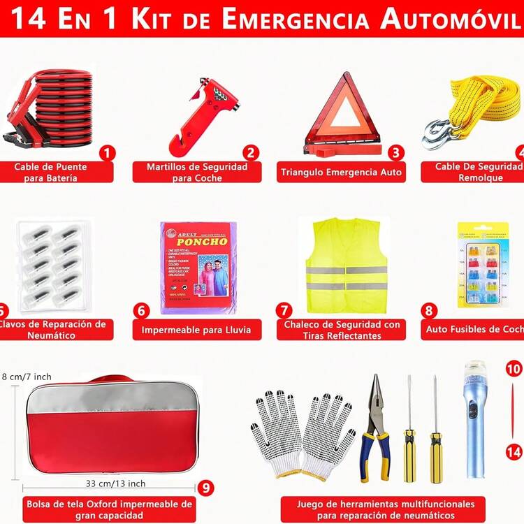 Car Emergency Kit, With Tire Repair Nails, Battery Jumper Cable, Car Safety Hammers, Car Emergency Triangle Etc. - A - Xem 4