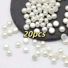20/50pcs Semi-Circle Hole Pearl, ABS Bun Pearl, Suitable For Handmade Crafts, Valentine's Day Handmade Crafts, Sewing Supplies - White - View 9