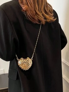 Luxury Rhinestone Embellished Handbag & Mini Cosmetic Box - Gold - View 3