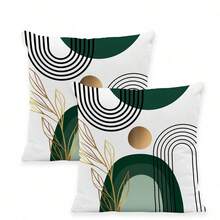 2入組波希米亞風格抱枕套,印有幾何漸變金色葉和抽象設計圖案,適用於沙發家居臥室裝飾,18x18英寸,不附充填物 - 綠色 - 查看 5