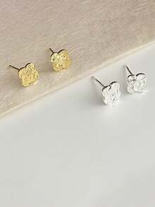 1pc S925 Silver Asymmetrical Textured Four-Leaf Clover "Ice Breaking" Stud Earrings, Luxury Jewelry Gift - Single Earring - View 6