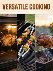 1 pieza Tenedor de pollo a la brasa de acero inoxidable, diseño ajustable para una instalación fácil, adecuado para pollo asado en horno, barbacoa y parrilla al aire libre. Construcción de una sola pieza, anticorrosión y antiaceitoso, acero inoxidable duradero, herramienta práctica para asar a la parrilla. - Multicolor - Ver 5