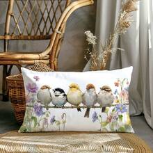 1 pieza Funda de cojín decorativa con rama floral de primavera y pájaro, impresa por un solo lado en terciopelo melocotón, se ajusta a cojines de 30*50/40*60CM, adecuada para la decoración de la sala de estar moderna, decoración de fiestas, regalo - Multicolor - Ver 10