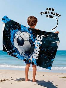1pc Personalized Football Pattern Custom Beach Towel, Customized Bath Towel, Kids Towel, Pool Towel, Bathroom Towel, Holiday Gift, Beach Towel, Outdoor Travel, Beach Essential ,For Family - Multicolor - View 2