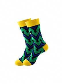 1 par de calcetines de media pantorrilla unisex con estampado de zigzag en verde, azul y amarillo, transpirables y adecuados para uso diario y urbano en todas las estaciones - Multicolor - Ver 3