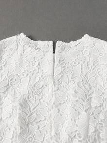 女士蕾丝婚纱，长袖高领露背及地优雅晚礼服 - 白色 - 查看 7