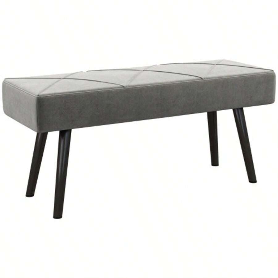 Upholstered Bench, Velvet Look, Seat, Bed Bench, Entryway Bench, X Pattern, Up To 120 Kg, Grey, 100 X 36 X 45 Cm, For Bedroom - Grey - View 1