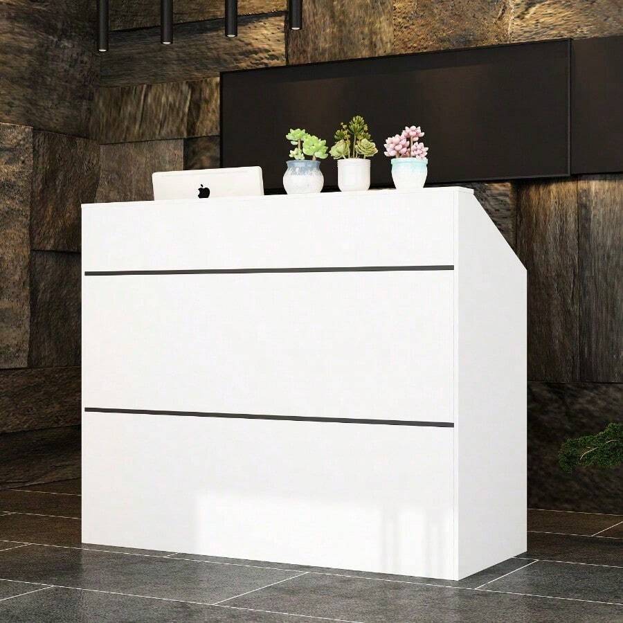 Modern White Reception Desk With Raised Countertop – Stylish And ...