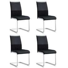 Set Of 4 Modern Dining Chairs, PU Leatherette And Linen, Side Cushions, Kitchen, Dining Room, Office Chairs, Black - Black - View 4