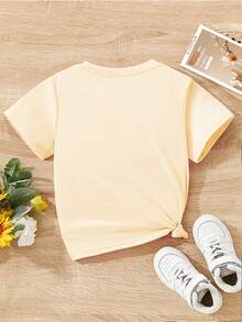 Short-Sleeved T-Shirt With Banana Print, Round Neck, Soft Knit Fabric, Ideal For Spring, Summer And Autumn. Comfortable And Stylish Children's Clothing For Playtime. - Màu vàng - Xem 3