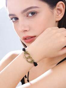 2件套潮流情侣友谊手链，欧美创意个性化自由合金手铐编织手链，情侣款 - 黑色 - 查看 1