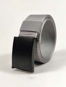 简约黑色尼龙腰带，耐用自动扣工装风格腰带 - 彩色 - 查看 7