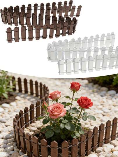 6pcs Mini Wooden Fence Set, Decorative Outdoor Barrier, Durable Smooth Edges, Suitable For Gardening And Miniature Landscape, Easy Assembly, Great For Fairy Garden And Miniature Landscape Themes, Ideal Home Decor Gift For Valentine's Day, April Fool's Day, Easter For Family And Friends. Not Suitable For Children Under 14 Years Old.