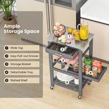 GOFLAME Rolling Kitchen Storage Trolley Cart Cupboard Island Stainless Steel Counter Top - White - View 7