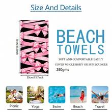 1 pieza Toalla de playa con lazo rosa, manta de playa extra grande de microfibra súper suave, toalla de baño súper absorbente, adecuada para viajes, piscina, buceo, surf, yoga, camping, disponible en varios tamaños, accesorios de playa para playa, piscina, viajes, camping, decoración de baño de yoga - A - Ver 12