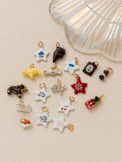 1pc Fashion Printing Craftsmanship Star Pattern Dumbbell Sea Lion Cherry Squirrel Cute Dog DIY Pendant, 18K Gold Plated, Waterproof Color Preserving, DIY Jewelry Accessories, Necklace Accessories, Bracelet Accessories, Earring Accessories, Keychain Accessories, Bag Accessories, Women's Jewelry Accessories, Wallet Accessories, Bracelet Pendant, Small Pendant, Gift.