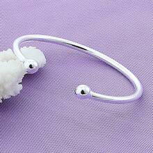 Brazalete abierto de plata de ley 925 chapado en plata de 4 mm de cuentas sólidas y lisas, joyería de moda para hombre y mujer, regalo para boda, compromiso y fiesta - Plateado - Ver 4