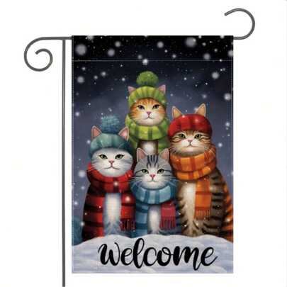 1件趣味四猫冬季装饰花园旗，家居圣诞节语录房屋庭院旗，乡村冬季花园庭院装饰，季节性户外旗 12 X 18 英寸。