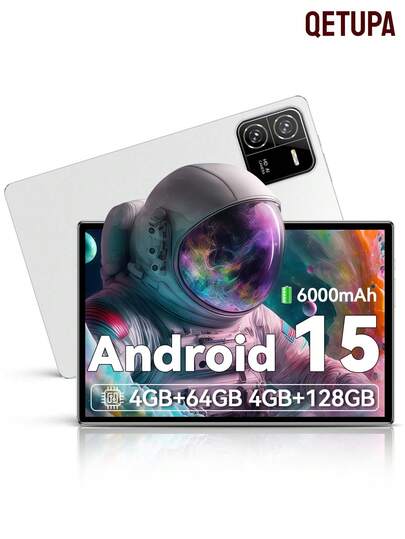 Qetupa Máy tính bảng Android, Android 15, màn hình 10 inch, bộ xử lý Octa-Core, RAM 4GB, ROM 128GB, mở rộng lên 1TB, pin 6000mAh, màn hình cảm ứng độ phân giải cao 1280x800, 5 triệu điểm ảnh + 13 triệu điểm ảnh, WiFi, camera kép, Wi-Fi 502.11ac, Bluetooth 5.2, camera kép 2MP+5MP