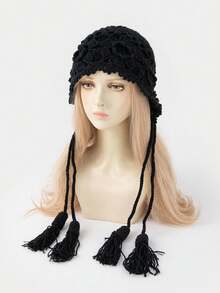 Vintage Flower Crochet Beanie Solid Color Hollow Out Breathable Knit Hats Elegant Skull Cap Beanies For Women Female - Nhiều màu - Xem 10