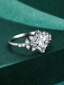 1 chiếc nhẫn vuông kiểu công chúa thanh lịch, lãng mạn bằng bạc sterling 925, món quà trang sức cưới sang trọng dành cho phụ nữ. - Bạc - Xem 4