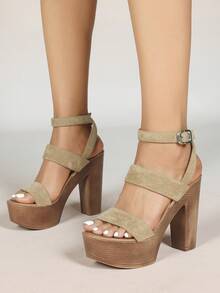 2026 Women's Summer New Fashion Sexy Strap Buckle Open Toe High Heel Sandals With Waterproof Platform And Thick Heel - Màu Khaki - Xem 4