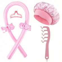 6pcs Set: No-Heat Hair Curlers + Sleep Cap + Hair Brush, Sponge Hair Rollers, Long Hair Curlers, Sleep Curlers, Shower Cap - Manual Hairstyling Tools For Regular Hair, Sleep Styling Tools, Non-Heated Sponge Hair Styling Tools - 6-piece Set - View 1