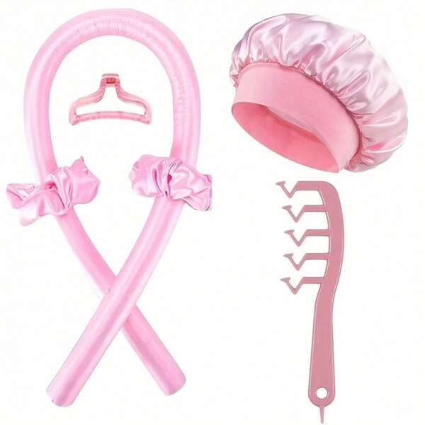 6pcs Set: No-Heat Hair Curlers + Sleep Cap + Hair Brush, Sponge Hair Rollers, Long Hair Curlers, Sleep Curlers, Shower Cap - Manual Hairstyling Tools For Regular Hair, Sleep Styling Tools, Non-Heated Sponge Hair Styling Tools