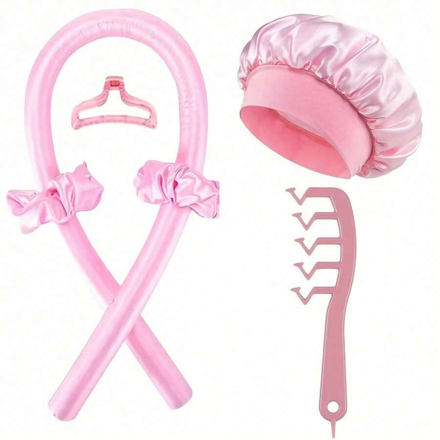 6pcs Set: No-Heat Hair Curlers + Sleep Cap + Hair Brush, Sponge Hair Rollers, Long Hair Curlers, Sleep Curlers, Shower Cap - Manual Hairstyling Tools For Regular Hair, Sleep Styling Tools, Non-Heated Sponge Hair Styling Tools - 6-piece Set - View 1