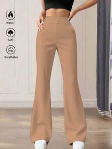Women's Solid Color Casual High Waist Flare Pants Spring - Earth Color - View 2