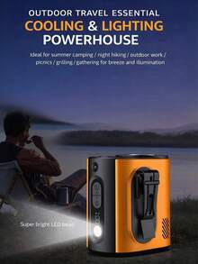 1个二合一颈挂式/腰挂式高速散热风扇，带LED显示屏和照明灯，可独立放置于桌面，便携式设计，适用于户外露营/徒步/工作，尤其适合夜间工作，包含挂绳和充电线。 - 彩色 - 查看 7