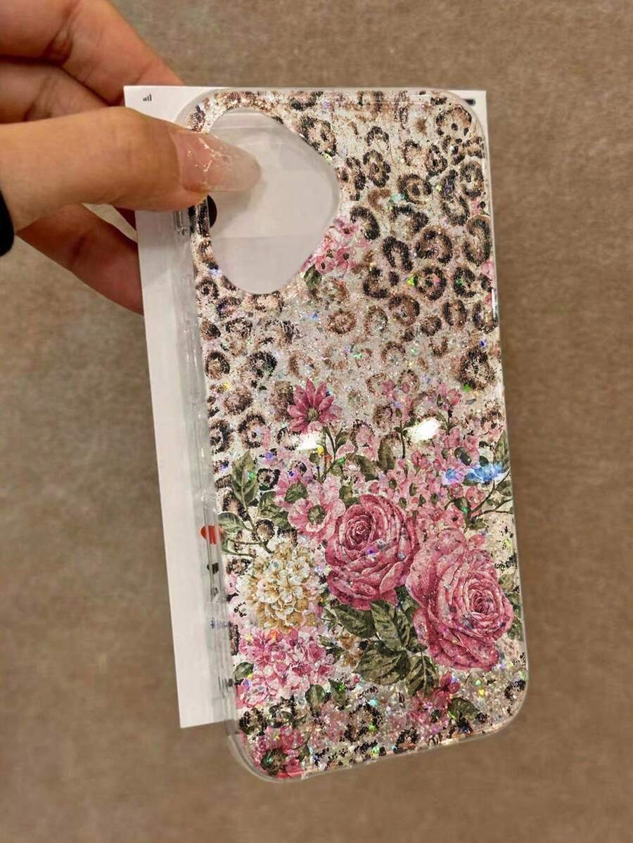 Leopard Rose Painted Epoxy Glitter Minimalist Shockproof Thick Phone Protective Case Compatible With IPhone 17/17 Pro/17 Pro Max, 16/11/16 Pro/16 Plus/16 Pro Max/16e, 15 Pro Max, 13/14/12/XS/XR, 15 Pro Max, 16 XR/7/8, 16 Pro Max, 15 Pro Max, 12 Pro Max, 13 Pro Max, 14 Pro Max, 13, 11, 12 Pro, 14, P11 Soft Shell, P12 Anti-Fall, XS.XR Phone Case, Protective Cover - Multicolor - View 1