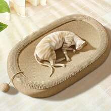 Oval Woven Cat Scratching Board | With Hanging Cat Teaser Ball | 2-In-1 Pet Mat For Scratching & Resting - one-size - View 3